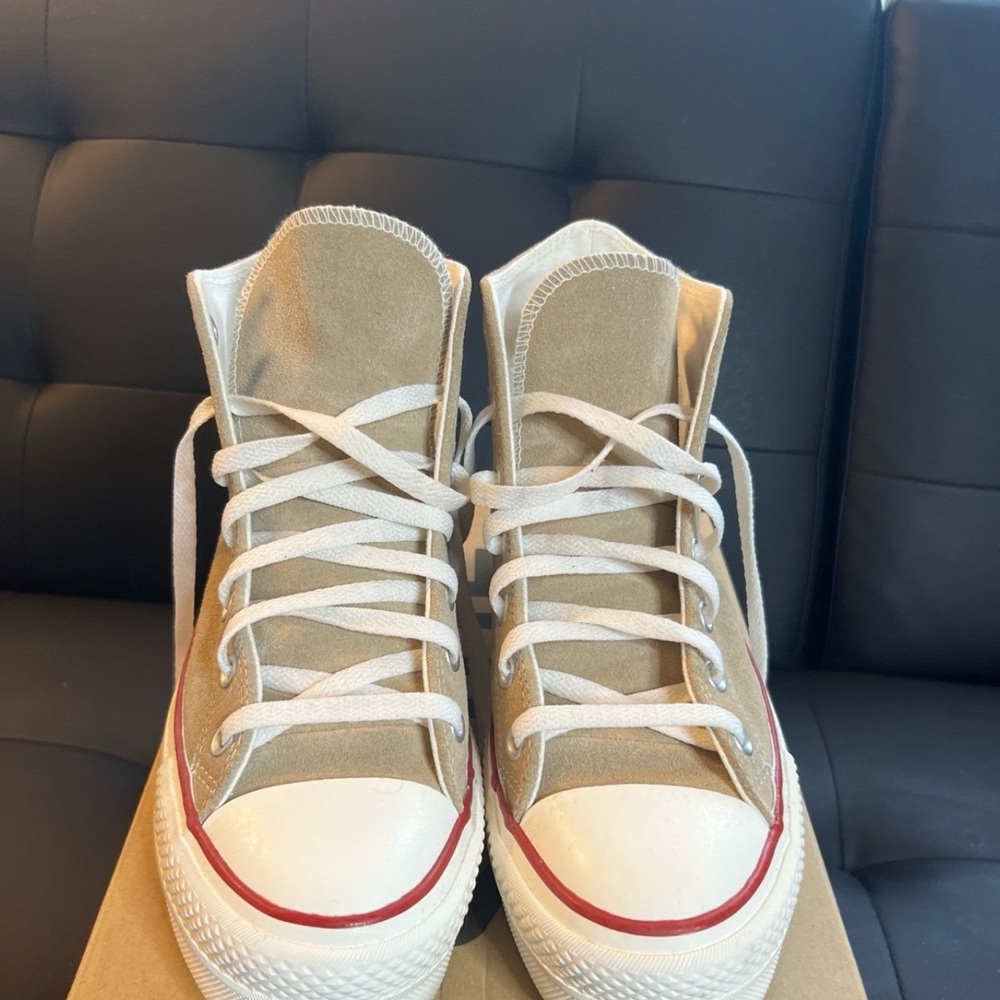 Tan High-Top Sneakers with White Accents